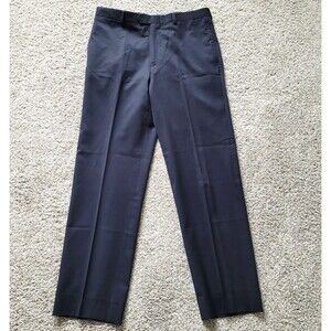 Tommy Hilfiger Mens 100% Wool Dress Pants 32 x 30 Navy Blue Flat Front Business